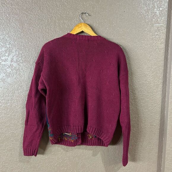Vintage ID Distinctions Large Red Burgundy Floral Knit Sweater - Picture 2 of 8